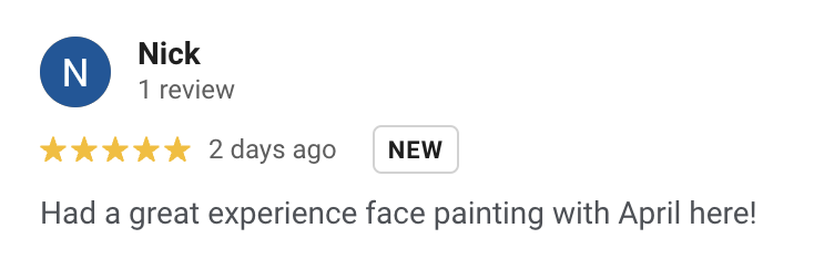 Face Painters NH verified 5 star review on google