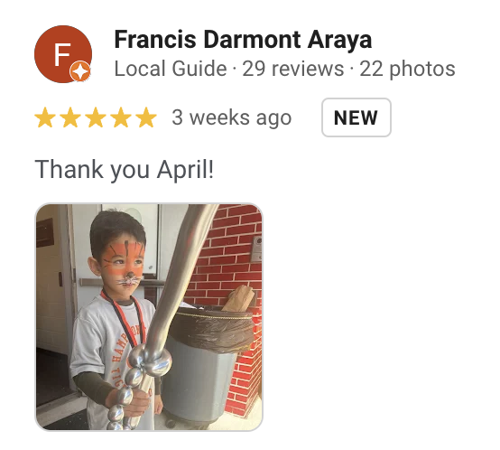 Verified 5 star google review for Face Painter NH